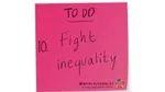 Pink stick note with Fight inequality written on it