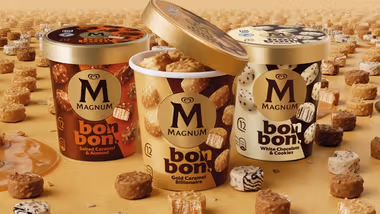 Three tubs of Magnum Bon Bons, the brand’s first bite-sized innovation.