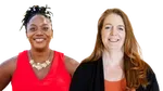 Tiffany Yizar is a black woman in a red top. Dr Sam Samaras is a white woman with long red hair. Both are smiling and looking to camera.