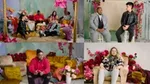 Collage of pictures from Tourmaline’s film. Includes images of multiple people speaking against a backdrop of flowers and colorful furniture.